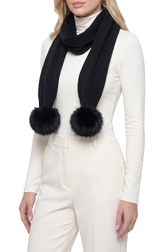 GORSKI Knit Cashmere Scarf with Fox Fur Pompom