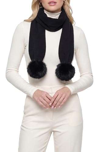 GORSKI Knit Cashmere Scarf with Fox Fur Pompom