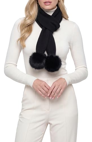 GORSKI Knit Cashmere Scarf with Fox Fur Pompom