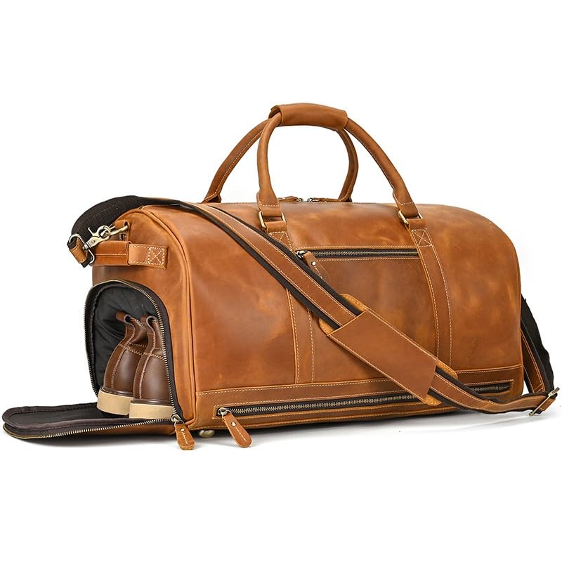 Men's Cowhide Leather Duffel Bag with Shoe Compartment