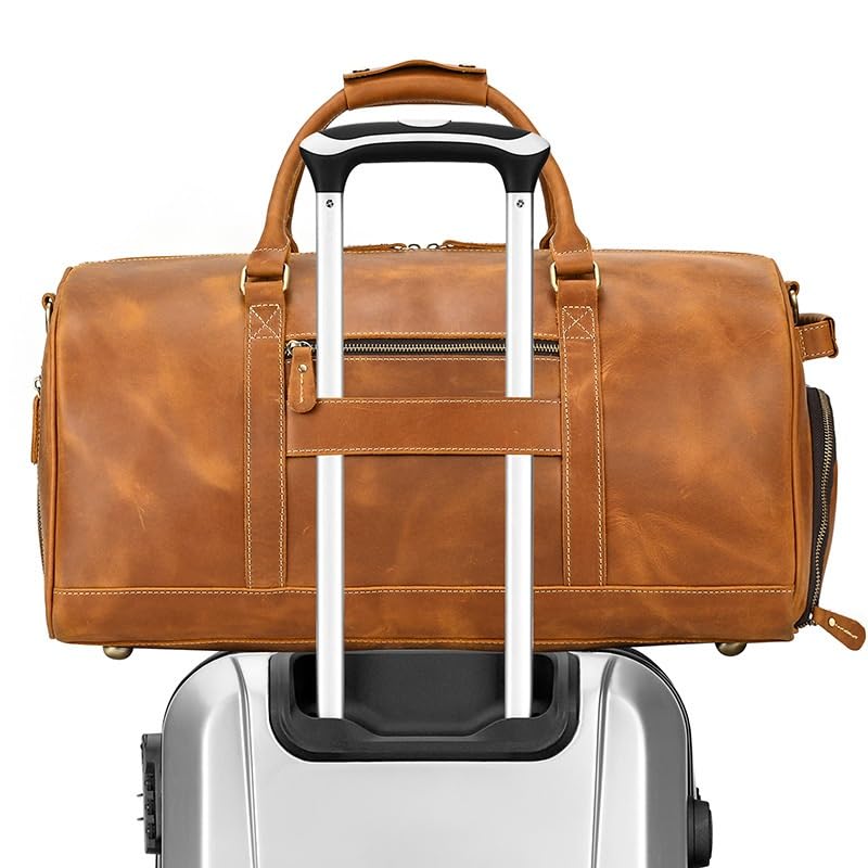 Men's Cowhide Leather Duffel Bag with Shoe Compartment