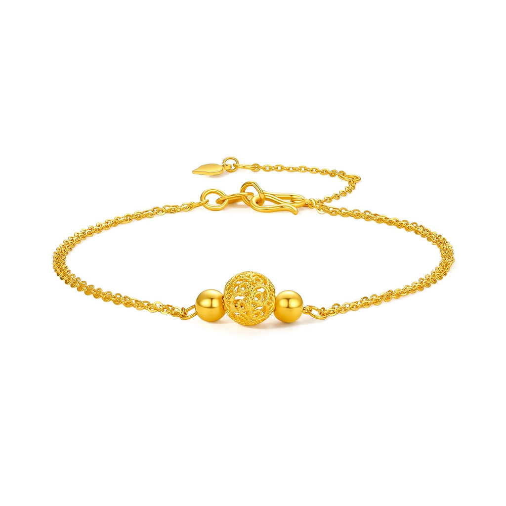ZHOU LIU FU 24K Solid Gold Bead Bracelet