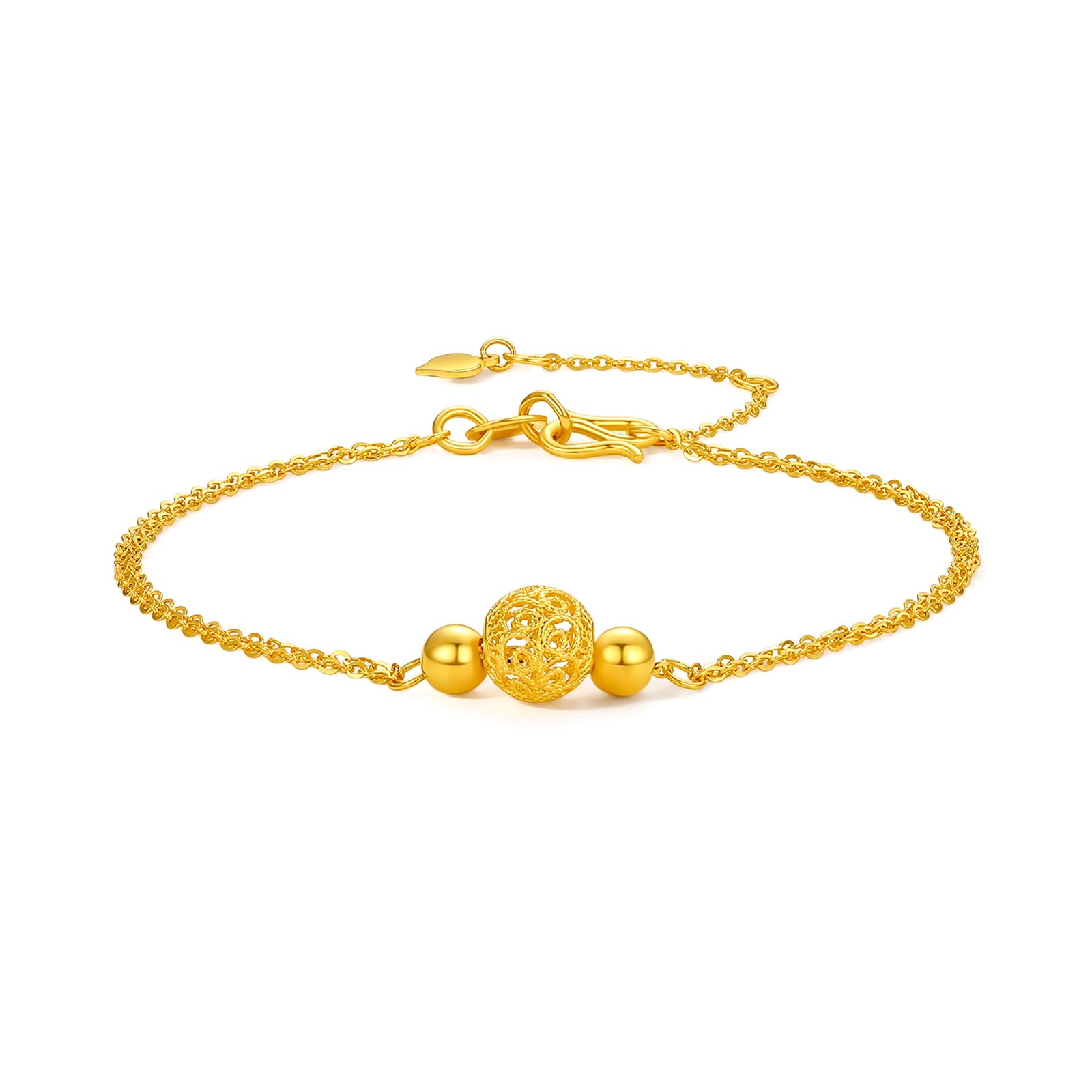 ZHOU LIU FU 24K Solid Gold Bead Bracelet