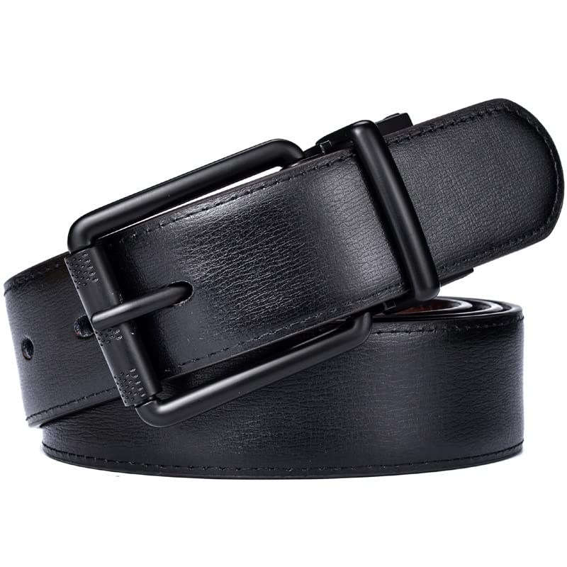 FMOPQ Men's Reversible Leather Belt with Roller Buckle