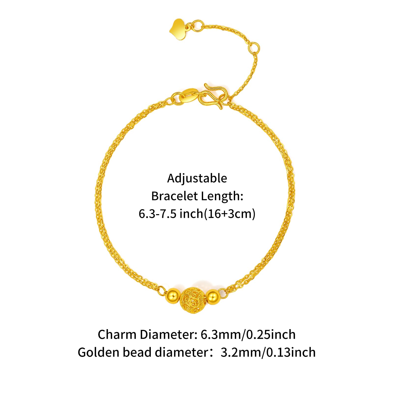 ZHOU LIU FU 24K Solid Gold Bead Bracelet