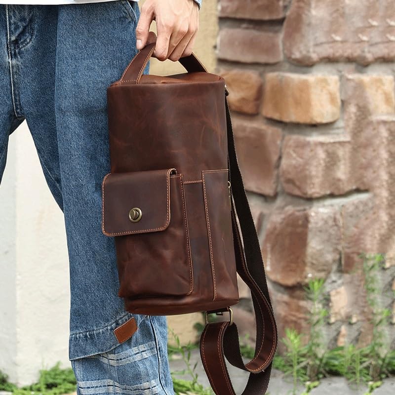 Vintage Crossbody Bag Cylinder Shoulder Chest Men's