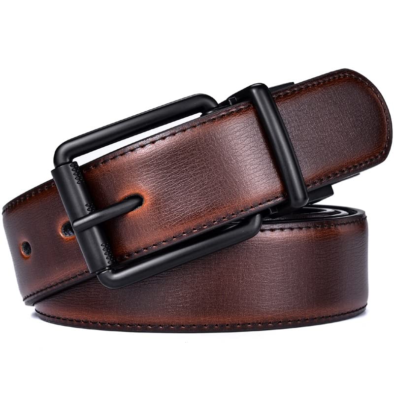 FMOPQ Men's Reversible Leather Belt with Roller Buckle