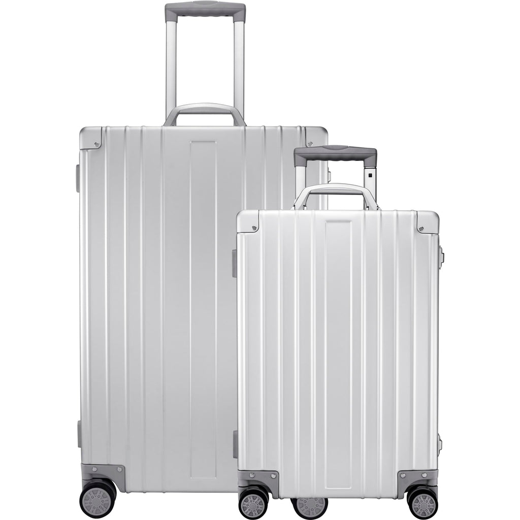 SKYLARK-100 Aluminum Luggage Set 20 & 26-inch, Silver Hard Shell Suitcase Combo with TSA Locks, Spinner Wheels, Lightweight & Scratch-Resistant