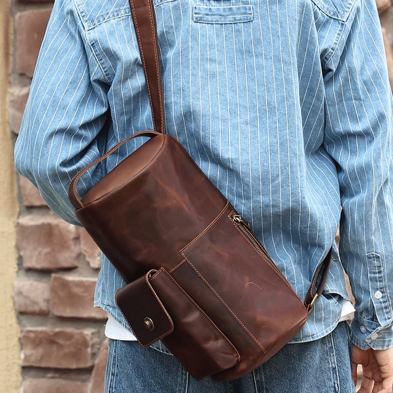 Vintage Crossbody Bag Cylinder Shoulder Chest Men's