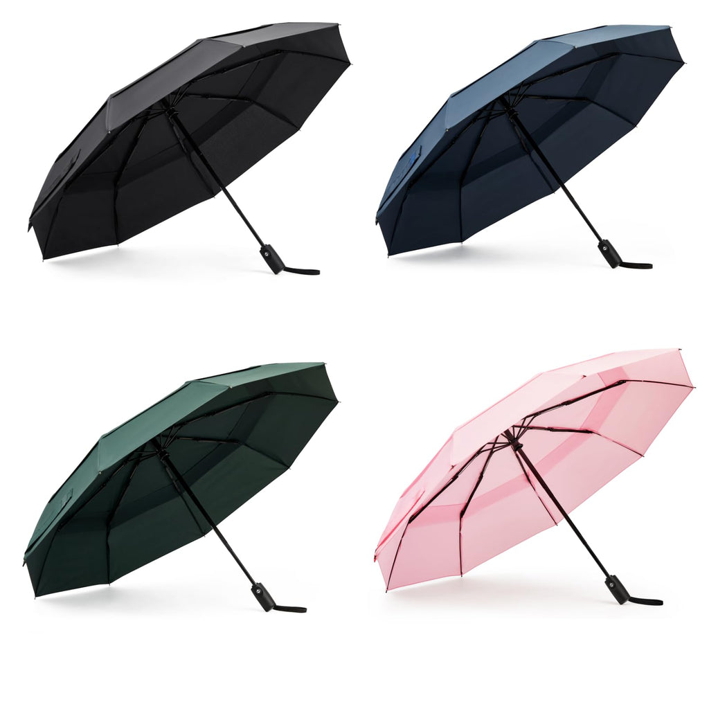 G4Free Strong Windproof Travel Umbrella 42 Inch Compact Umbrellas for Rain with Double Canopy Automatic Portable Durable(Black+Blue+Green+Pink)