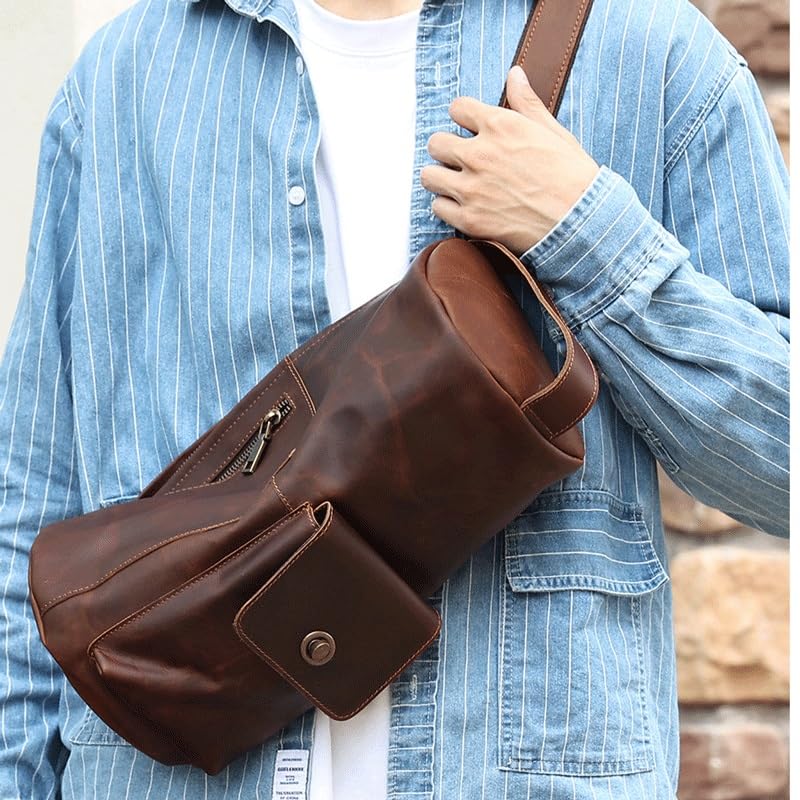 Vintage Crossbody Bag Cylinder Shoulder Chest Men's