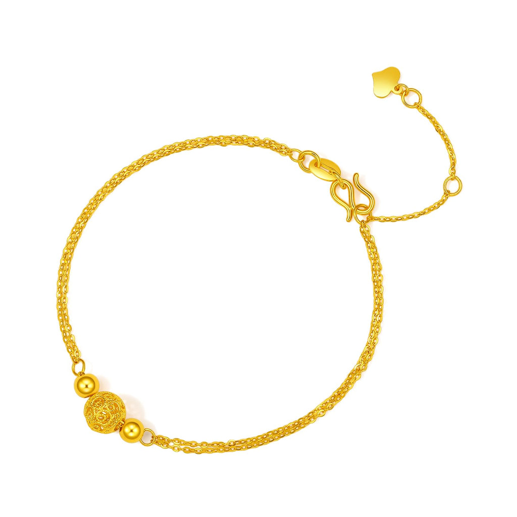 ZHOU LIU FU 24K Solid Gold Bead Bracelet