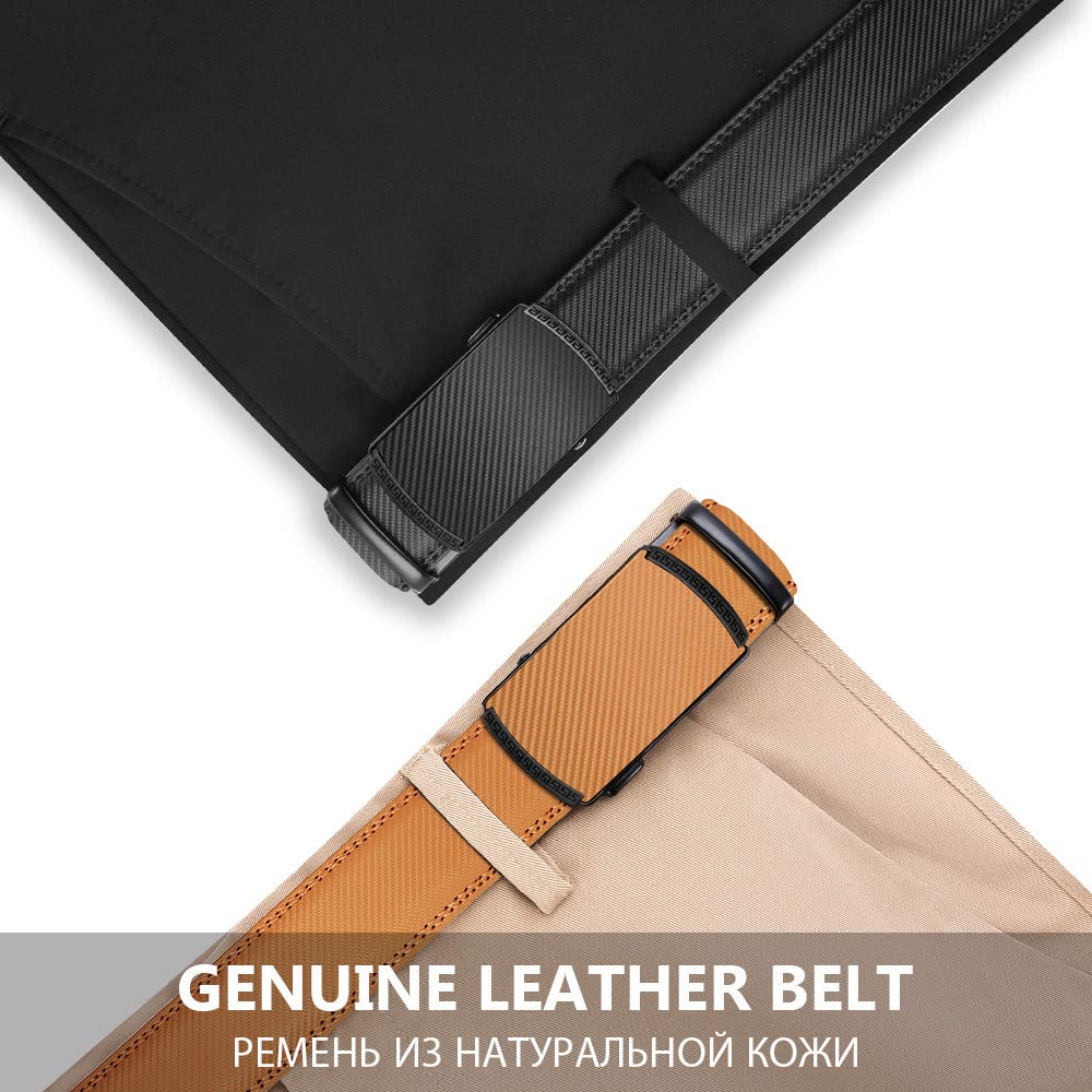 Men's Genuine Leather Ratchet Belt with Automatic Buckle (3.5cm)