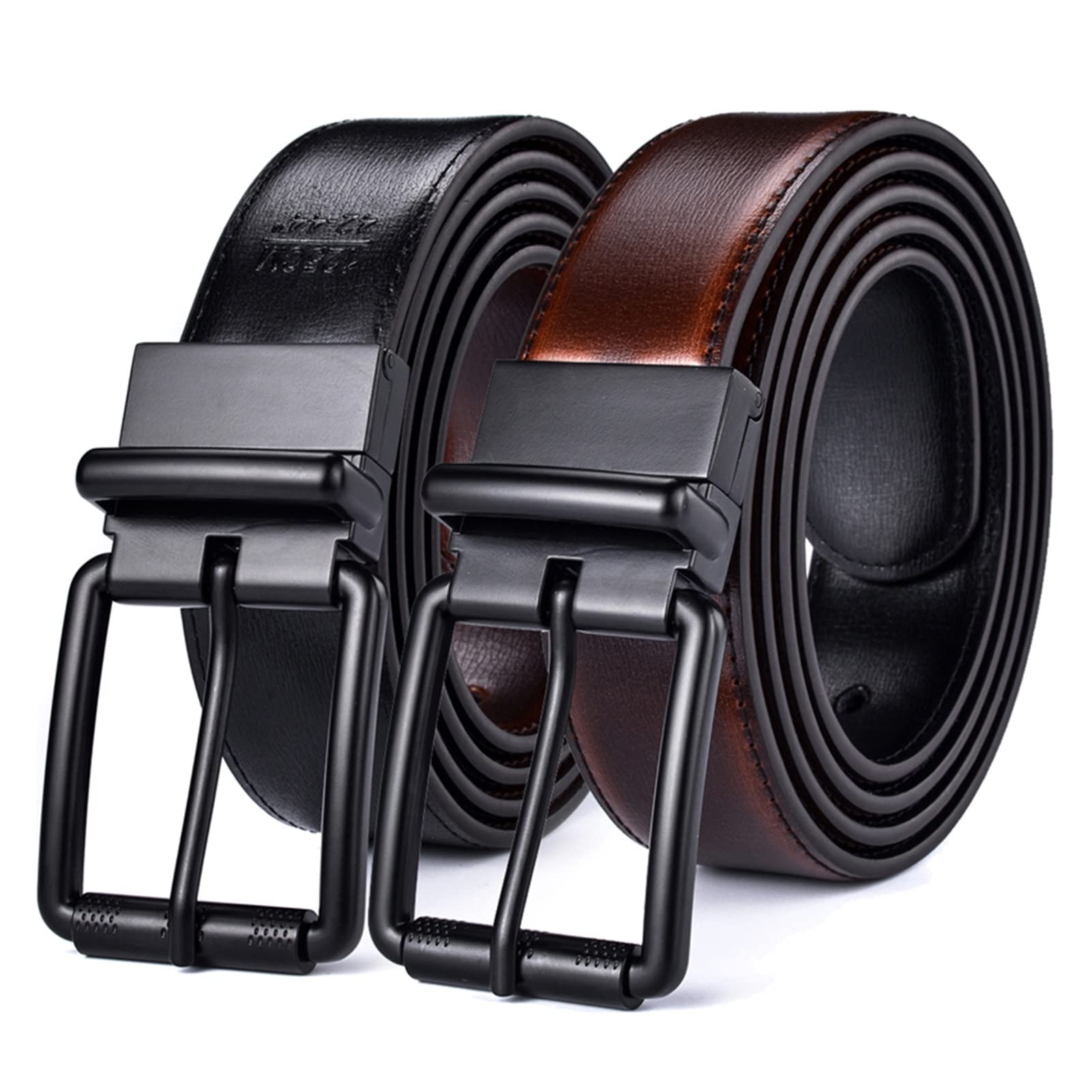 FMOPQ Men's Reversible Leather Belt with Roller Buckle