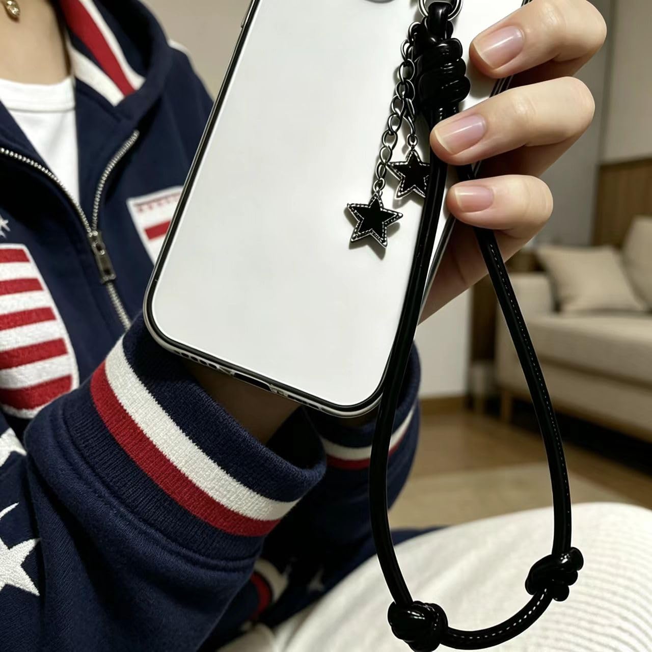 Black Pentagram Knot Leather Phone Wrist Strap & Keychain
