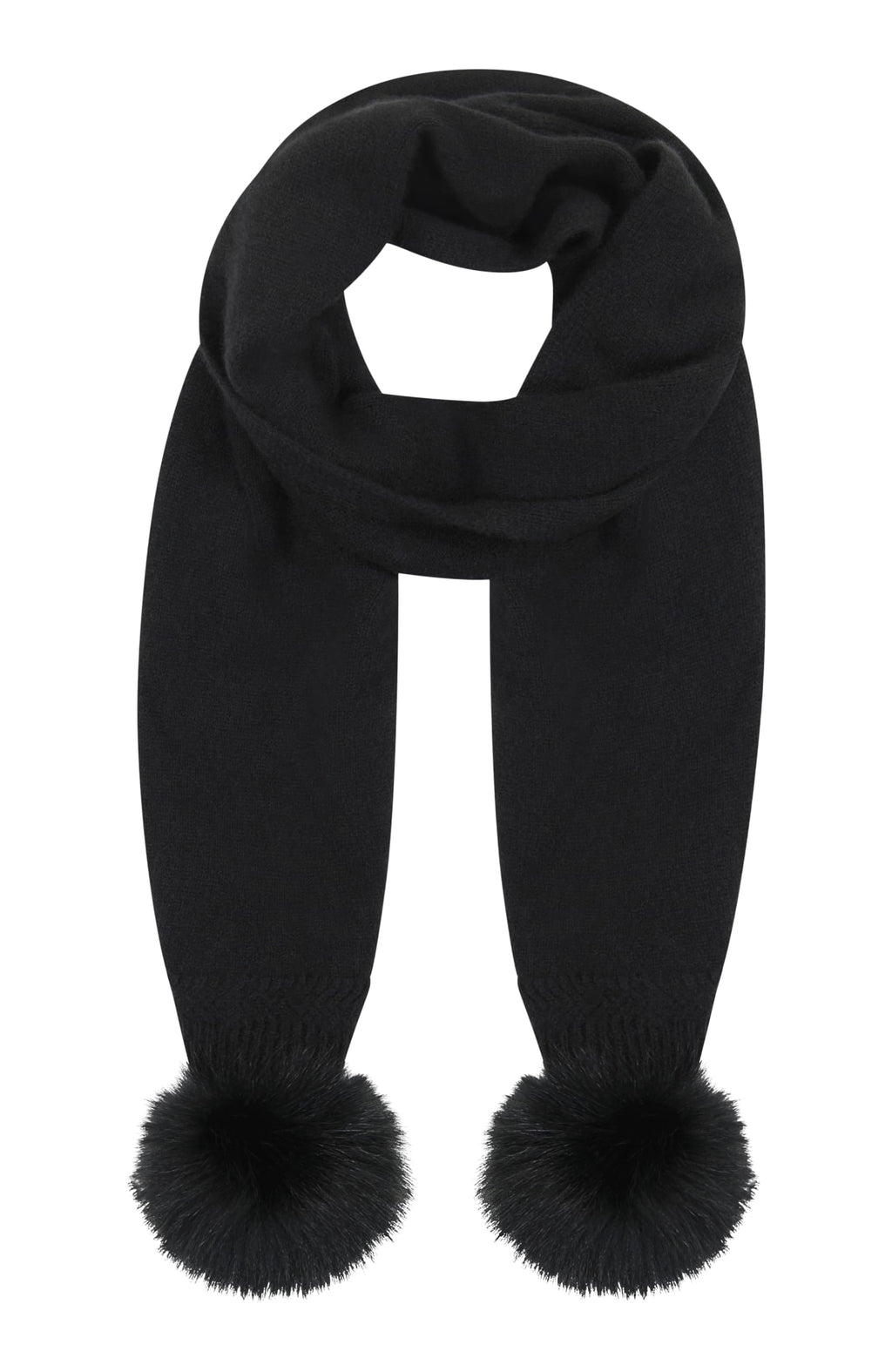GORSKI Knit Cashmere Scarf with Fox Fur Pompom
