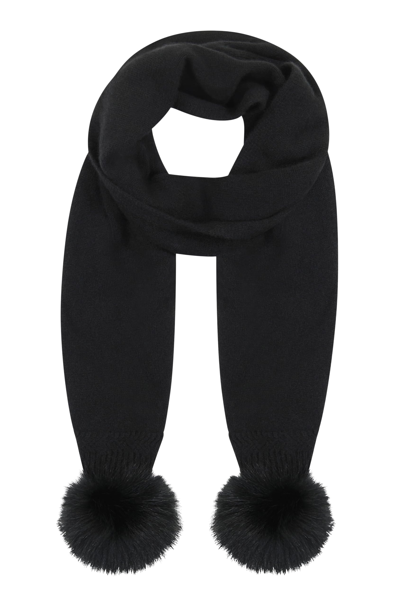 GORSKI Knit Cashmere Scarf with Fox Fur Pompom