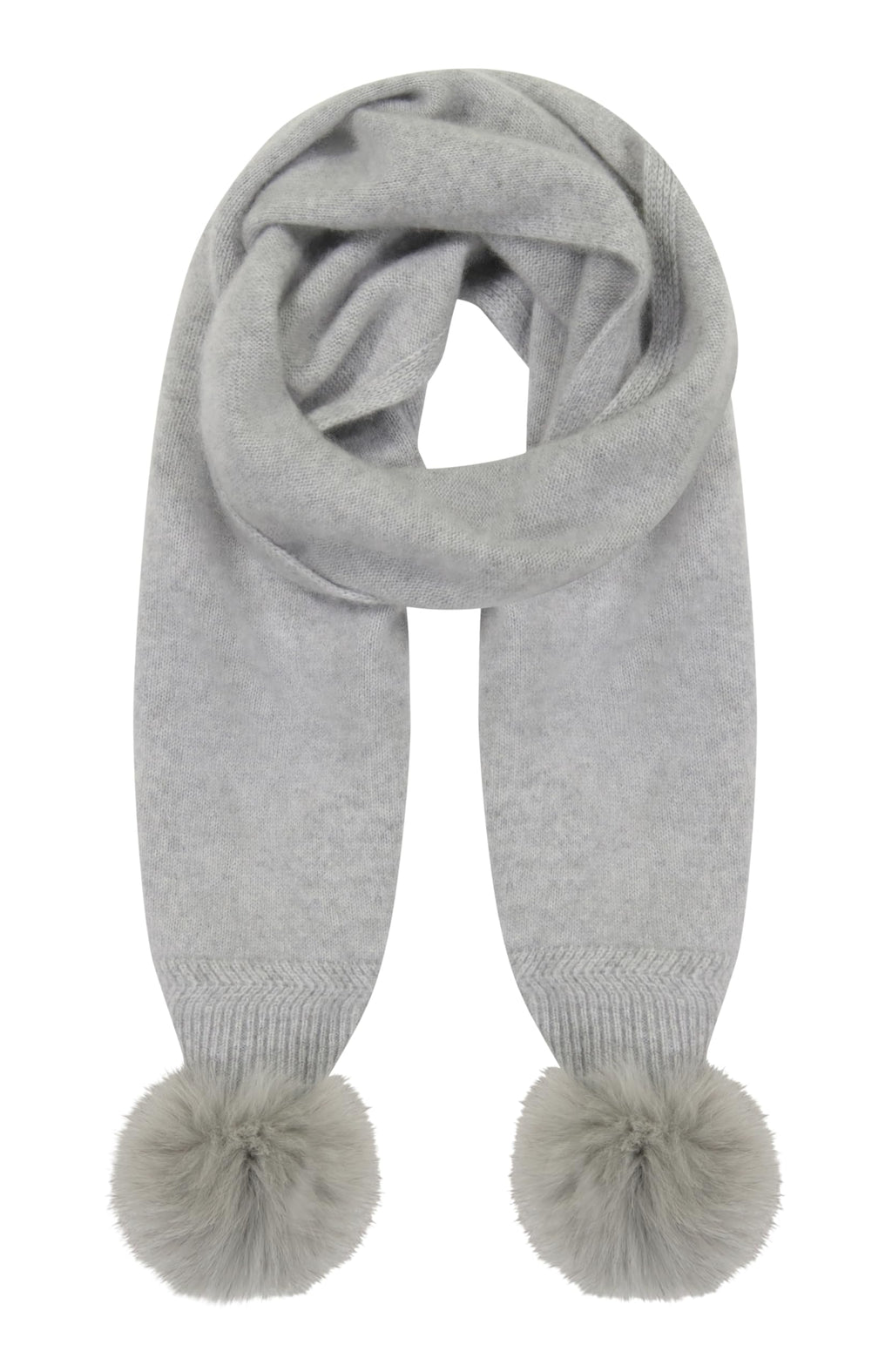 GORSKI Knit Cashmere Scarf with Fox Fur Pompom