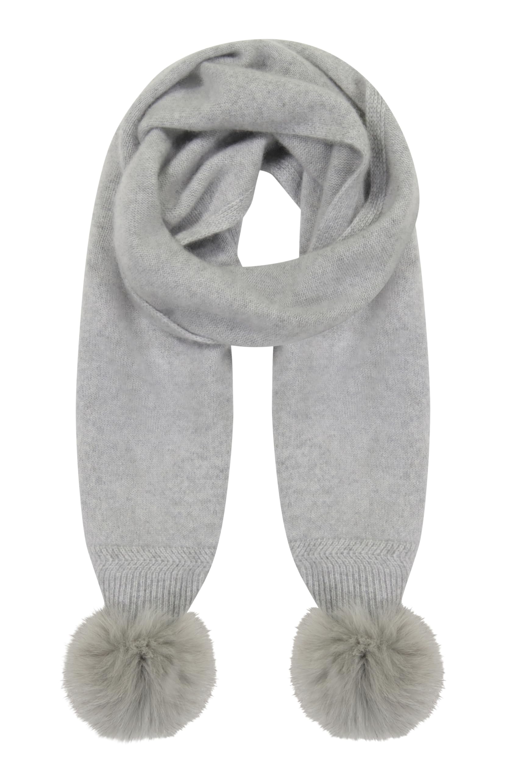 GORSKI Knit Cashmere Scarf with Fox Fur Pompom