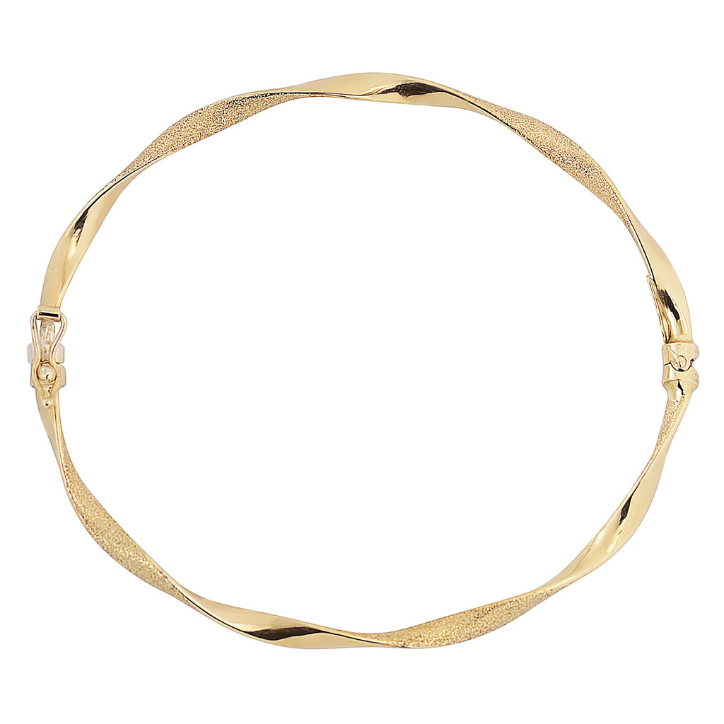 Kooljewelry 14k Gold Sandblast and Polish Twisted Bangle Bracelet