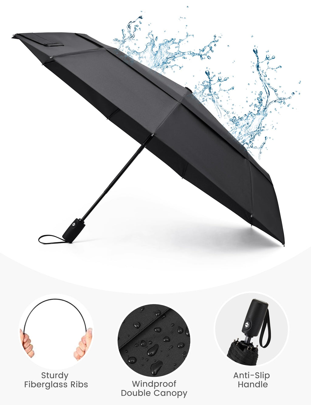 G4Free Strong Windproof Travel Umbrella 42 Inch Compact Umbrellas for Rain with Double Canopy Automatic Portable Durable(Black+Blue+Green+Pink)