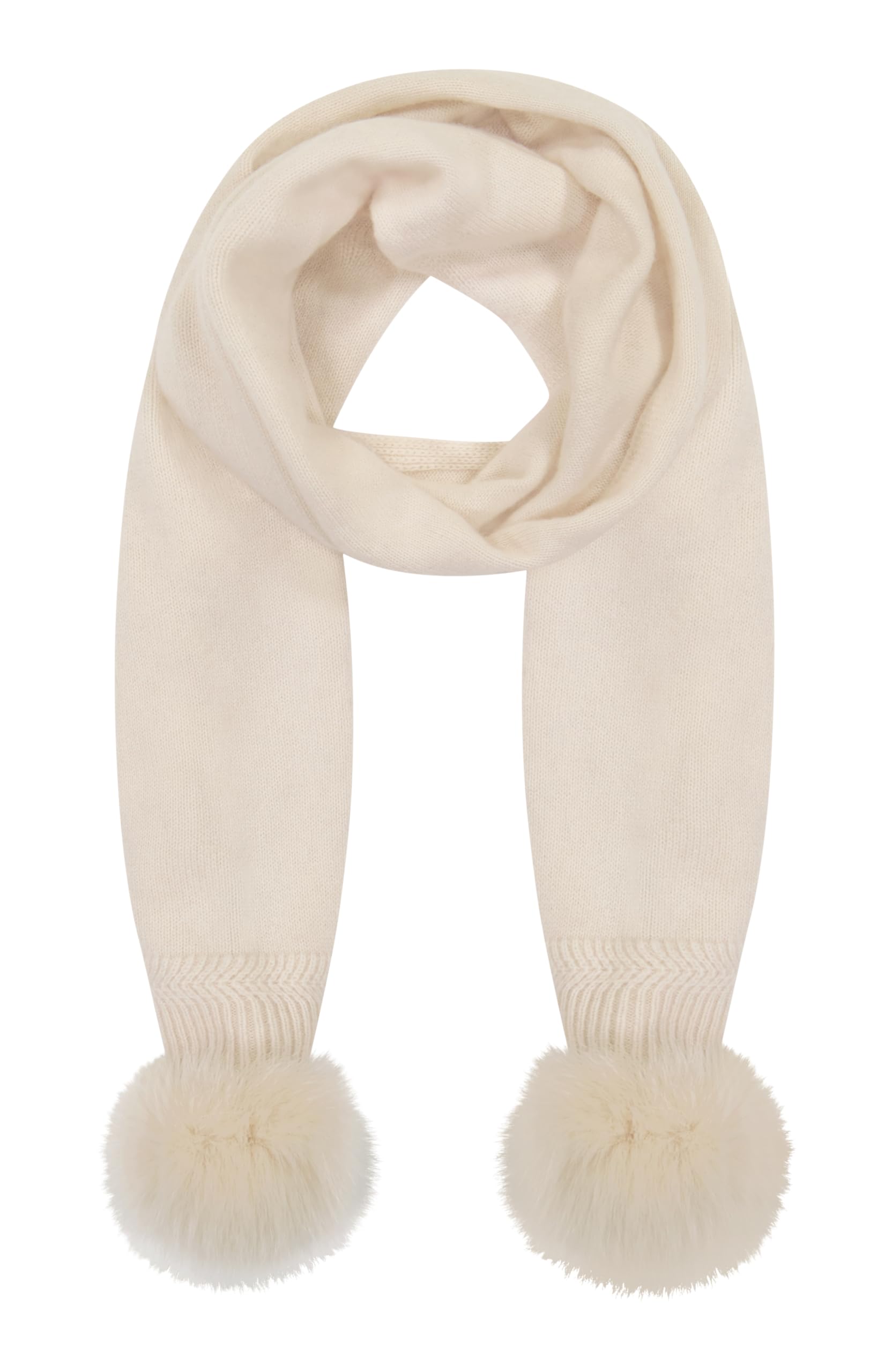 GORSKI Knit Cashmere Scarf with Fox Fur Pompom