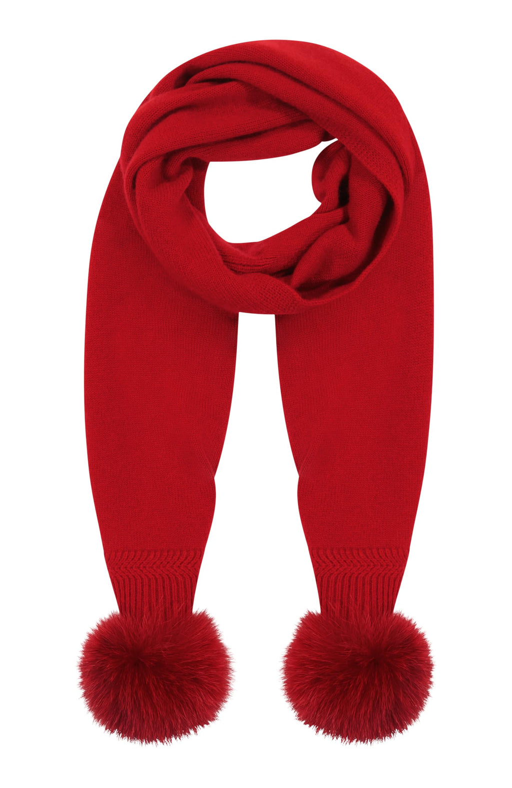 GORSKI Knit Cashmere Scarf with Fox Fur Pompom