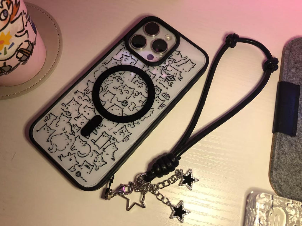 Black Pentagram Knot Leather Phone Wrist Strap & Keychain