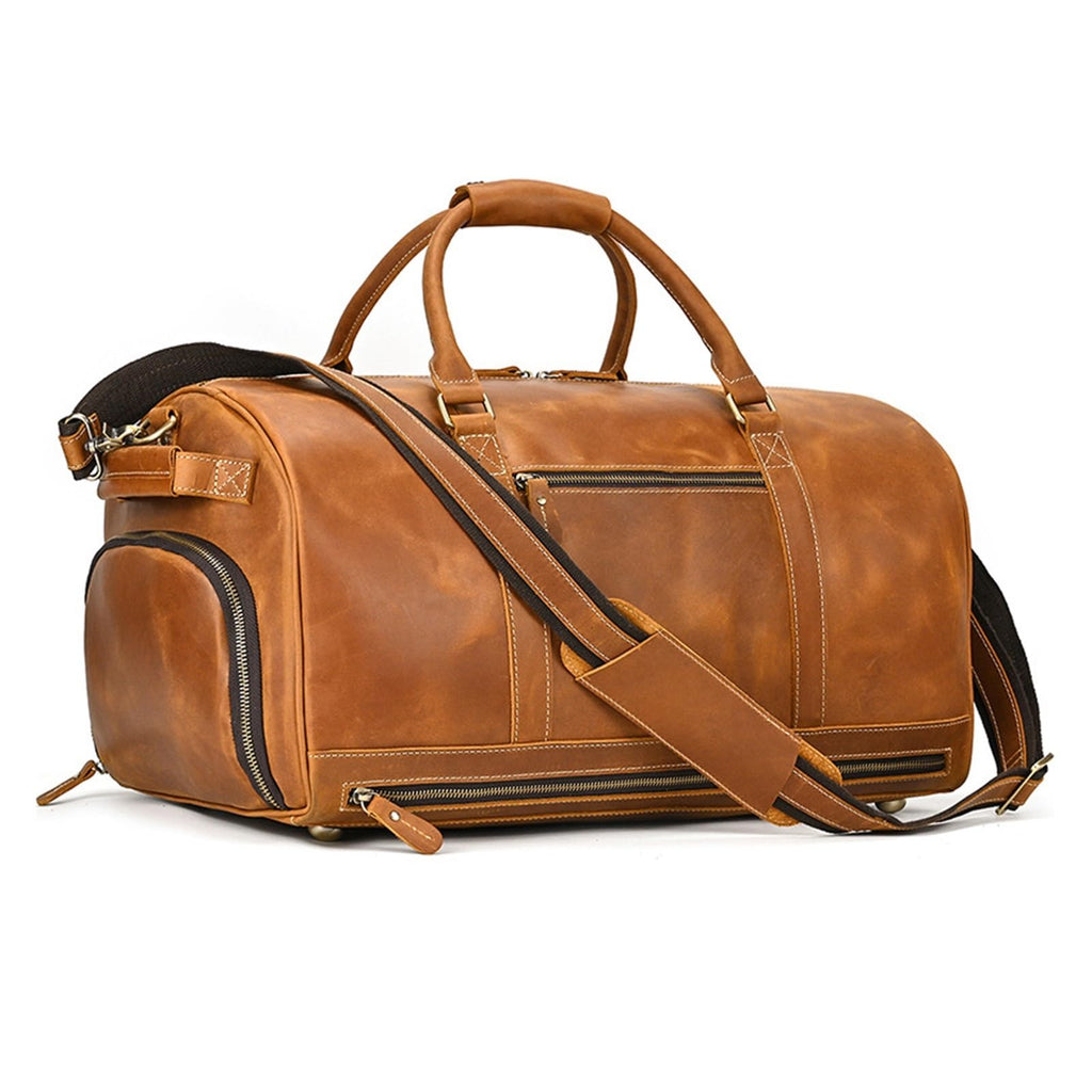 Men's Cowhide Leather Duffel Bag with Shoe Compartment