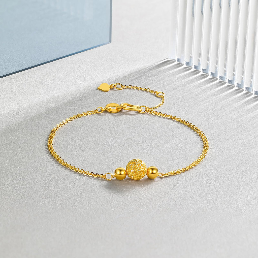ZHOU LIU FU 24K Solid Gold Bead Bracelet