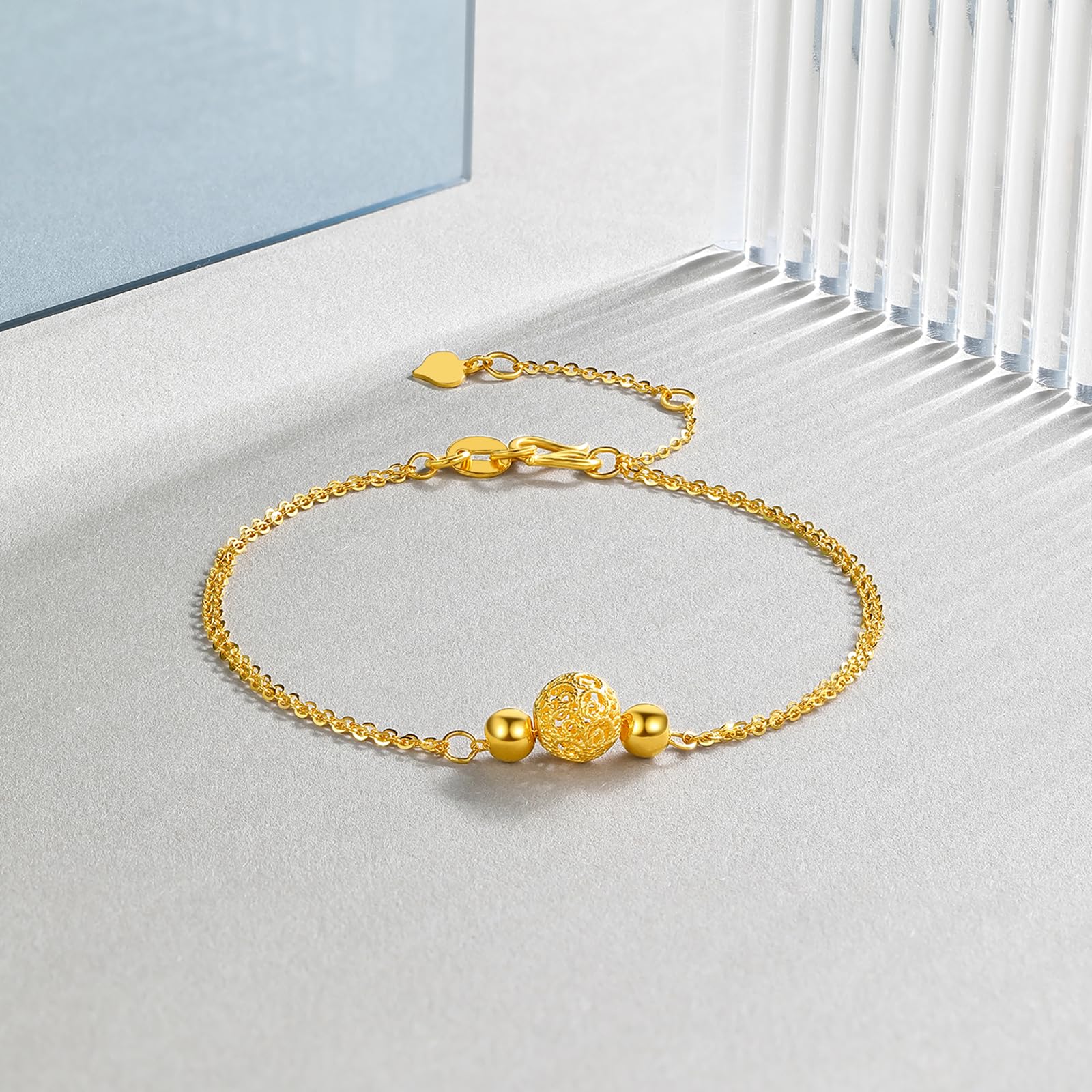 ZHOU LIU FU 24K Solid Gold Bead Bracelet