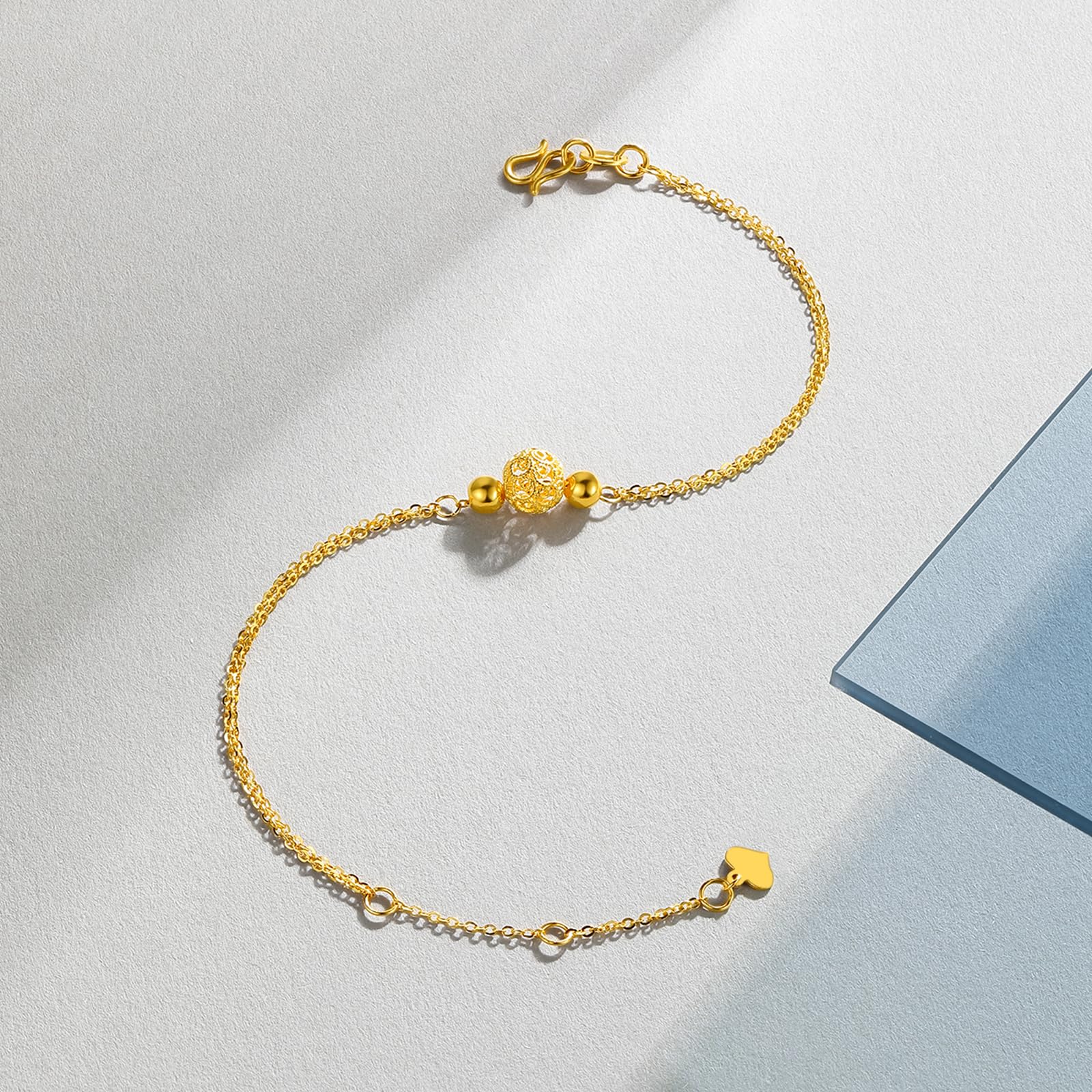 ZHOU LIU FU 24K Solid Gold Bead Bracelet