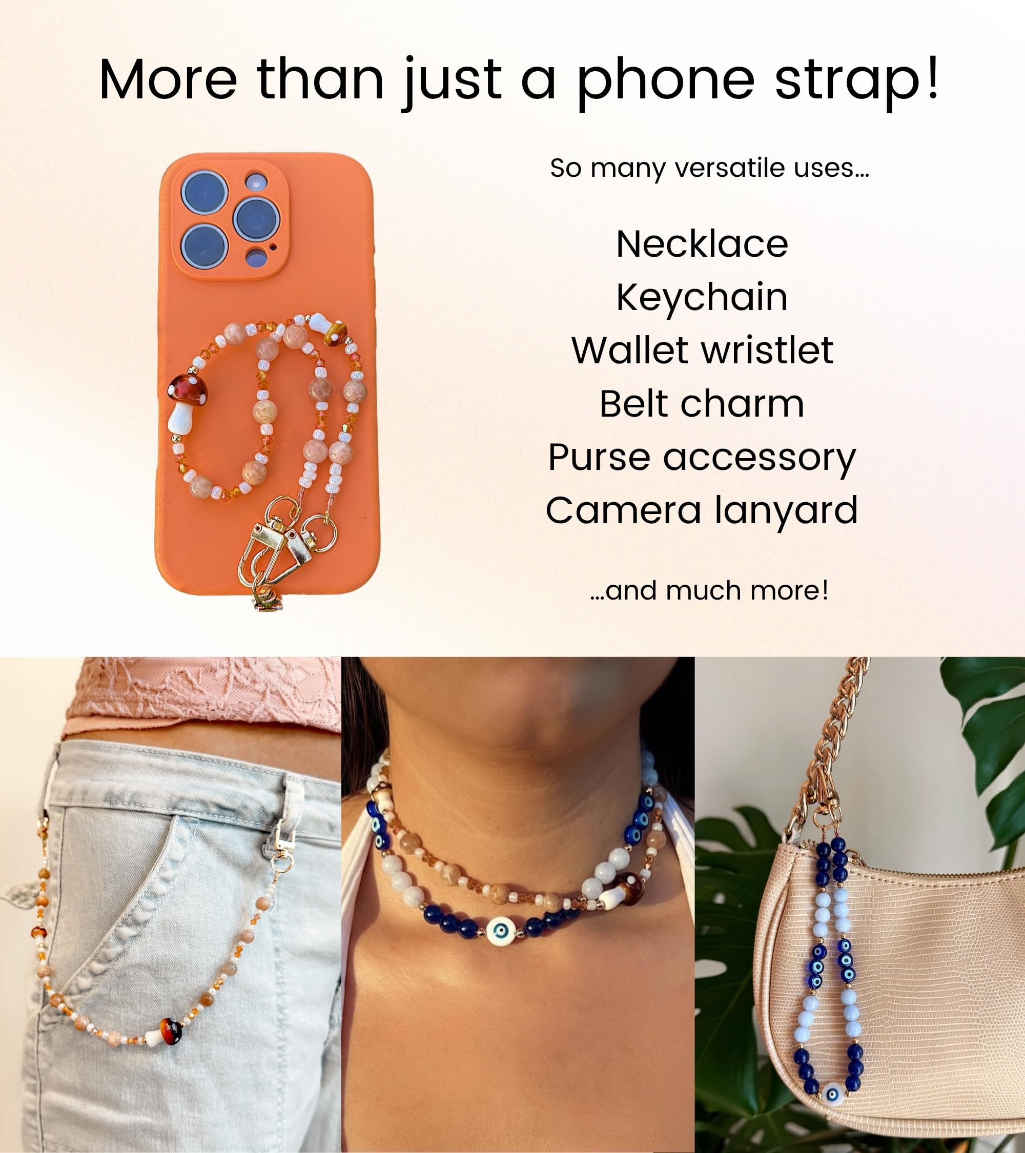 Beaded Phone Wrist Strap, Boho Phone Charm Lanyard