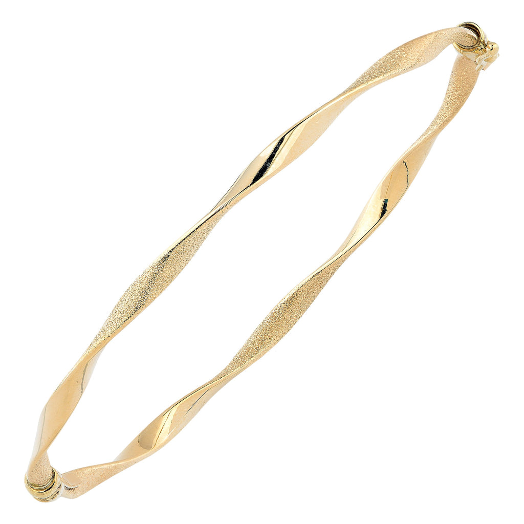 Kooljewelry 14k Gold Sandblast and Polish Twisted Bangle Bracelet