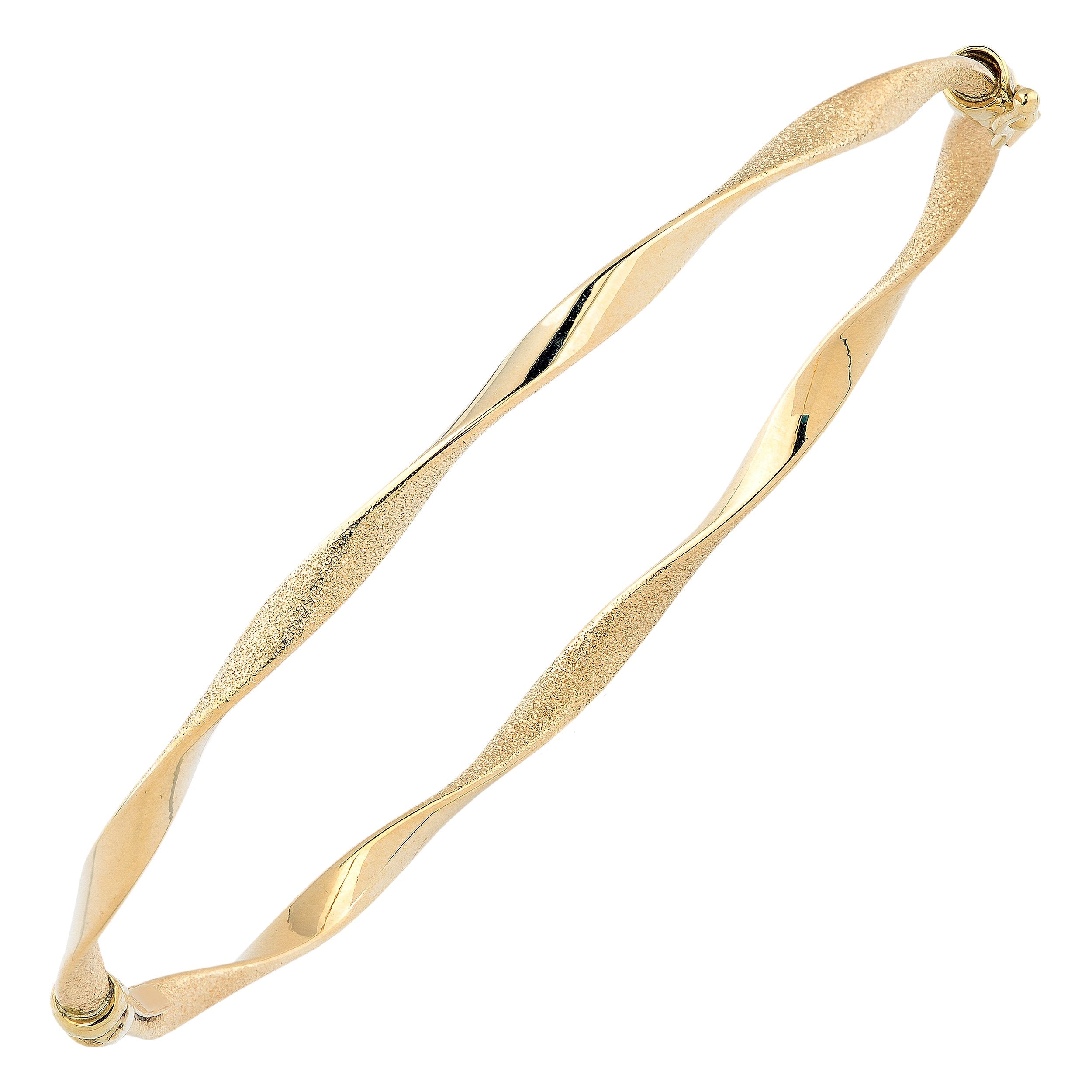 Kooljewelry 14k Gold Sandblast and Polish Twisted Bangle Bracelet