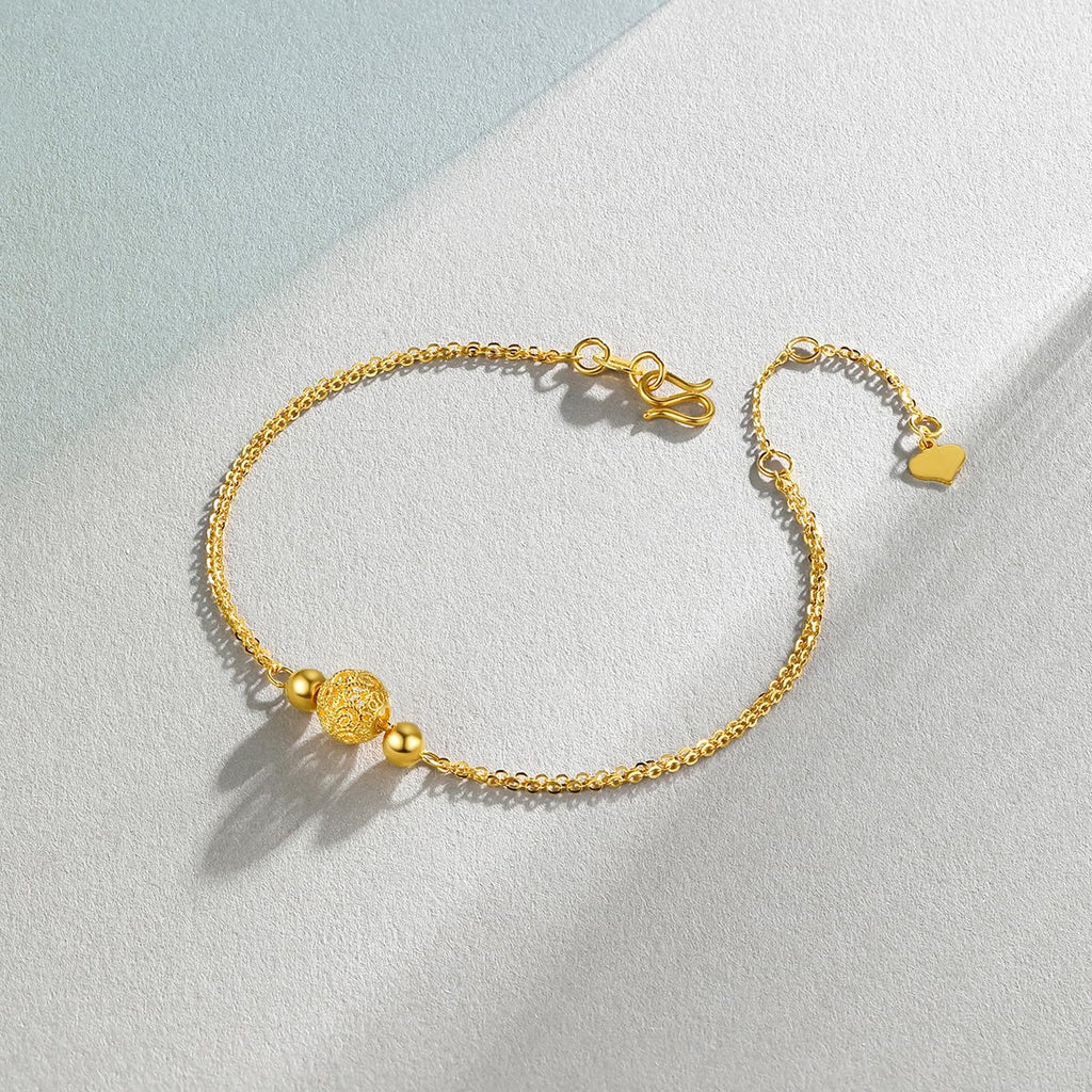 ZHOU LIU FU 24K Solid Gold Bead Bracelet