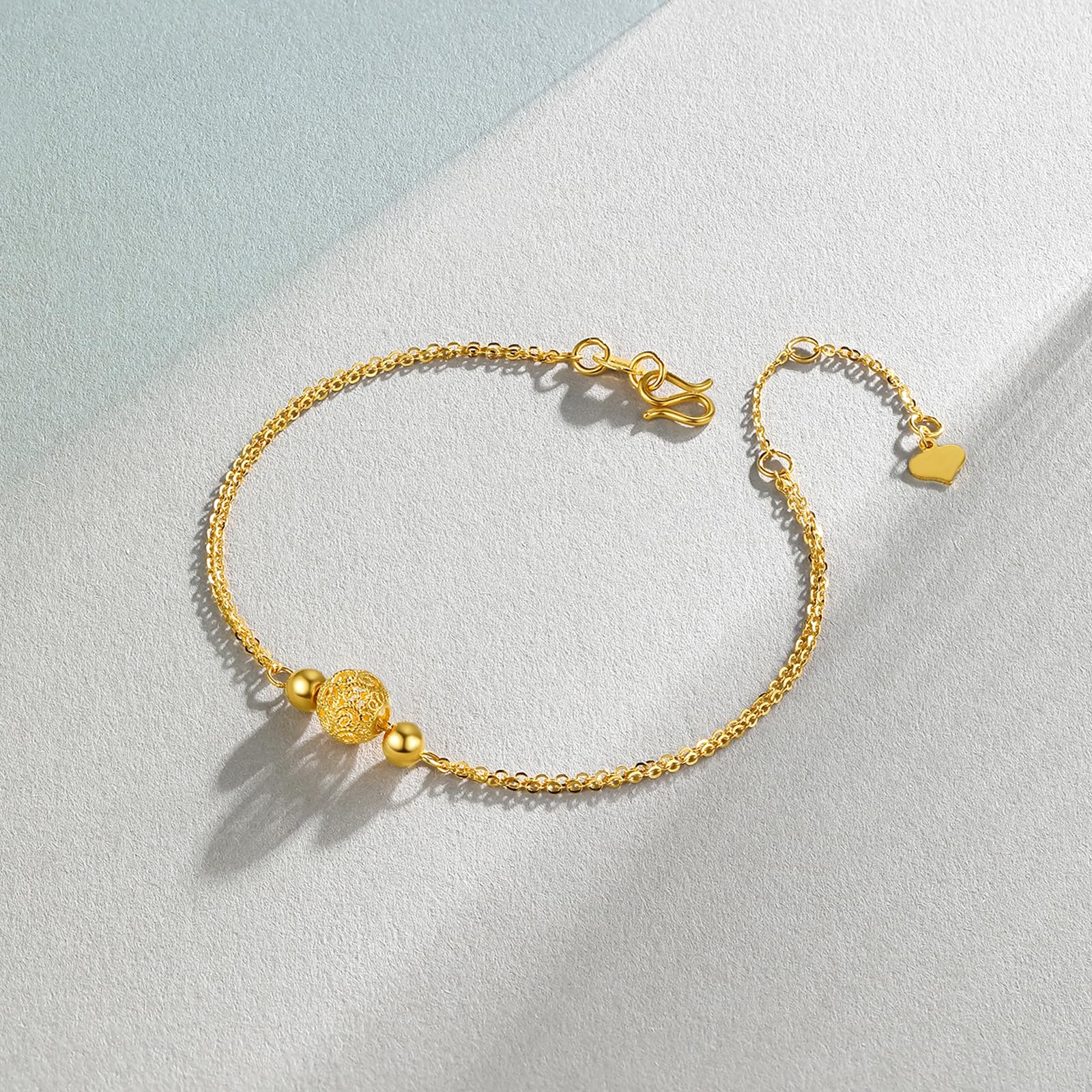ZHOU LIU FU 24K Solid Gold Bead Bracelet